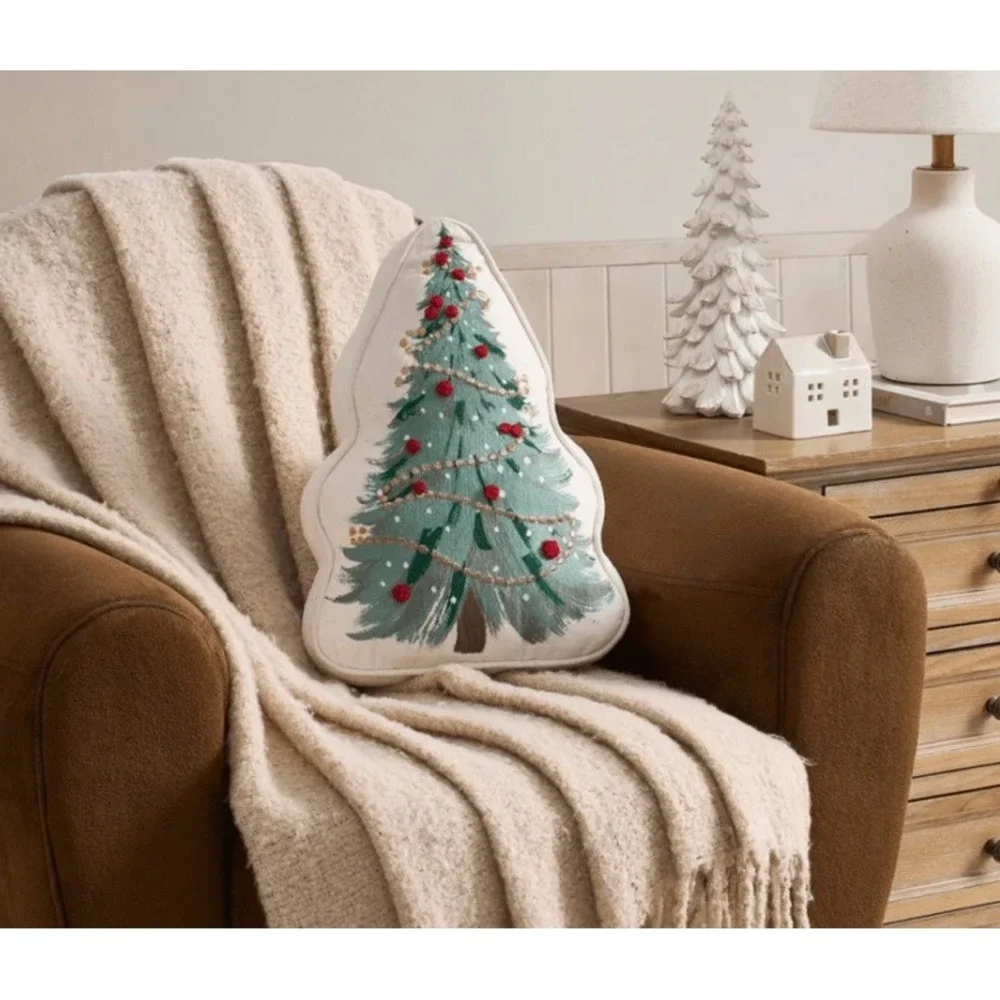 Hallmark Christmas Tree Pillow White New Embroidered Holiday Decor‎